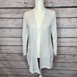 J. Jill XS‎ Petite XSP White Linen Blend Open Front Cardigan Sweater w/ Pockets
